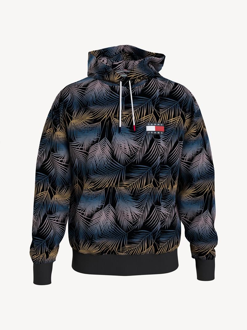 Férfi Tommy Hilfiger Tonal palm leaves Hoodies Fekete Színes | HU 1253ILH